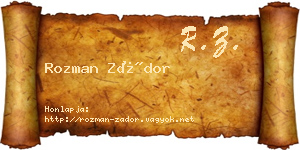 Rozman Zádor névjegykártya